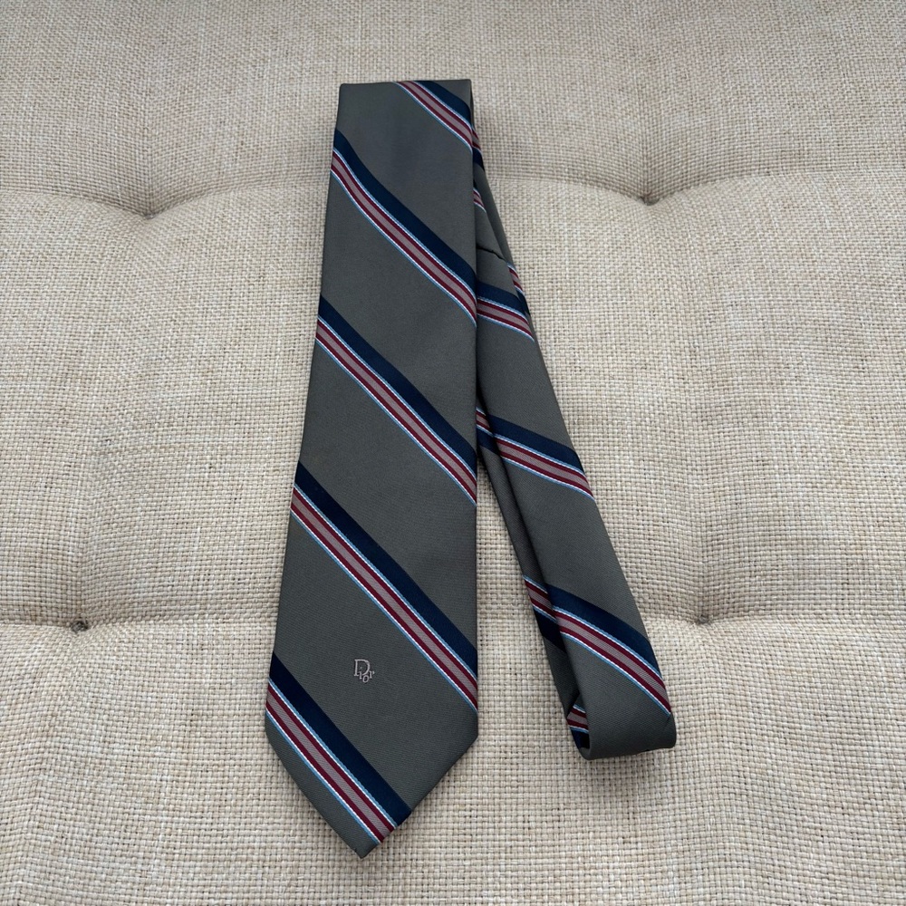 Christian Dior Vintage Striped Tie - Red, Blue, Gray